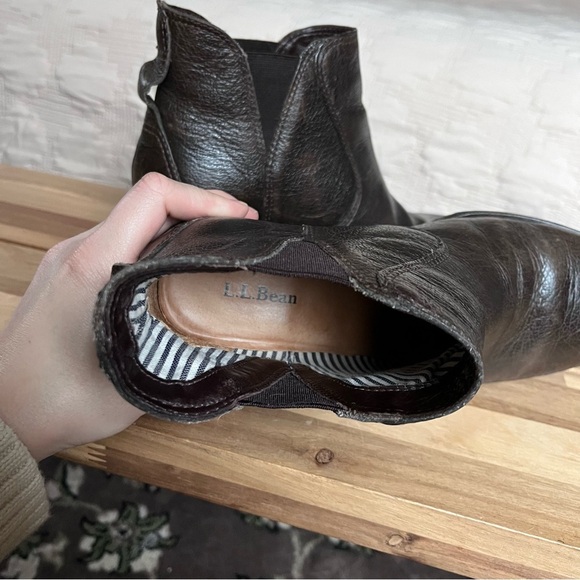 L.L. Bean Brown Ankle Boots Cabincore Chocolate Brown Leather Cozy Weather Fall - Picture 4 of 11